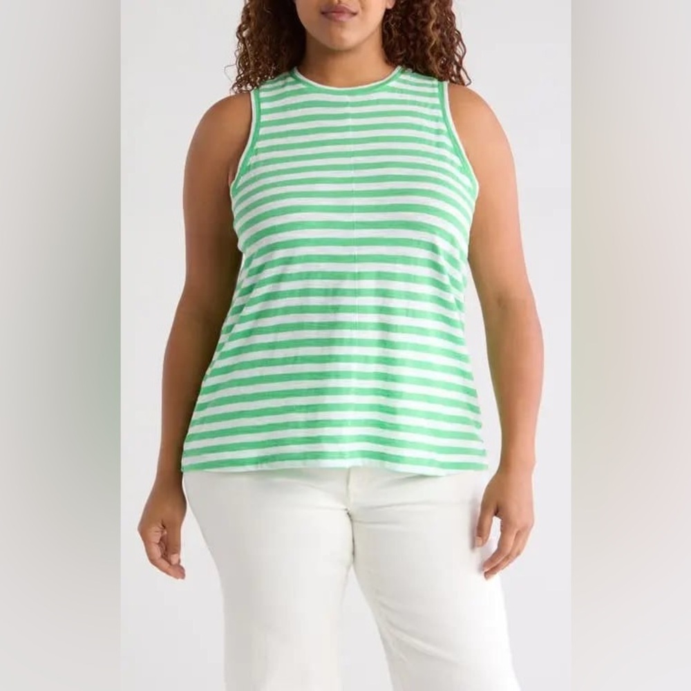 CASLON Women's Green & White Striped Sleeveless Top | Classic Cotton Tank